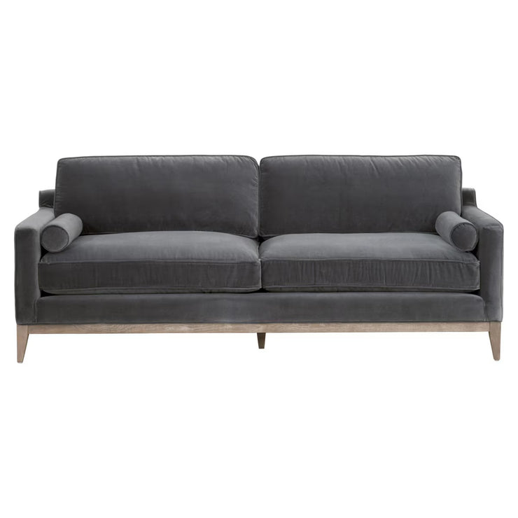 Essentials For Living Parker 86” Post Modern Sofa ~ Dark Dove Velvet, Natural Gray Oak