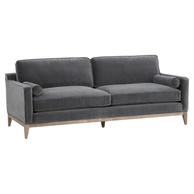 Essentials For Living Parker 86” Post Modern Sofa ~ Dark Dove Velvet, Natural Gray Oak