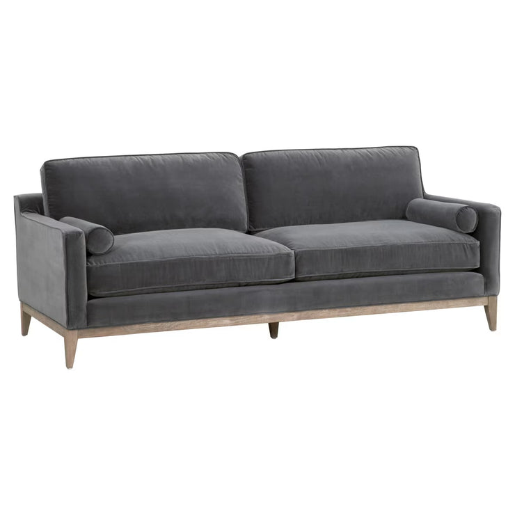 Essentials For Living Parker 86” Post Modern Sofa ~ Dark Dove Velvet, Natural Gray Oak