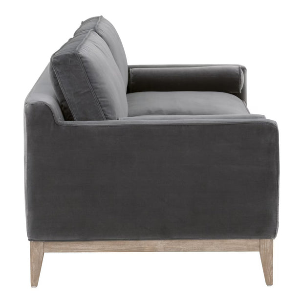 Essentials For Living Parker 86” Post Modern Sofa ~ Dark Dove Velvet, Natural Gray Oak