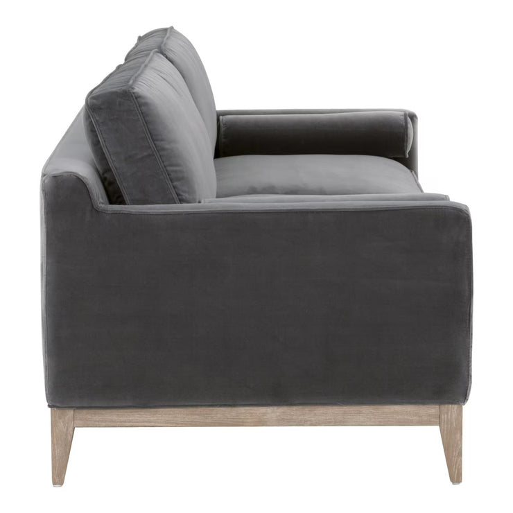 Essentials For Living Parker 86” Post Modern Sofa ~ Dark Dove Velvet, Natural Gray Oak