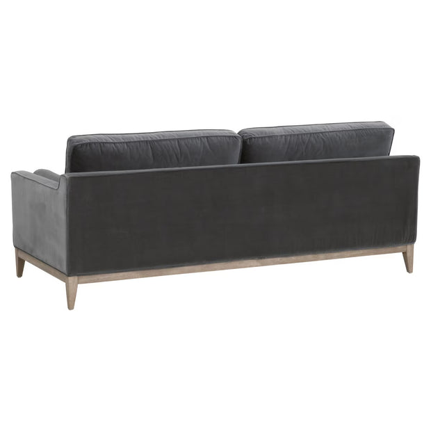 Essentials For Living Parker 86” Post Modern Sofa ~ Dark Dove Velvet, Natural Gray Oak