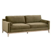 Essentials For Living Parker 86” Post Modern Sofa ~ Olive Velvet With Natural Gray Oak