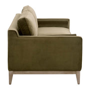 Essentials For Living Parker 86” Post Modern Sofa ~ Olive Velvet With Natural Gray Oak