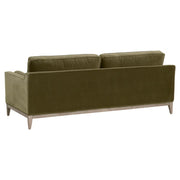 Essentials For Living Parker 86” Post Modern Sofa ~ Olive Velvet With Natural Gray Oak