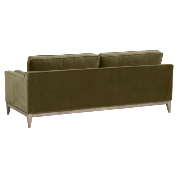 Essentials For Living Parker 86” Post Modern Sofa ~ Olive Velvet With Natural Gray Oak