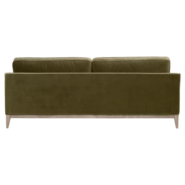 Essentials For Living Parker 86” Post Modern Sofa ~ Olive Velvet With Natural Gray Oak