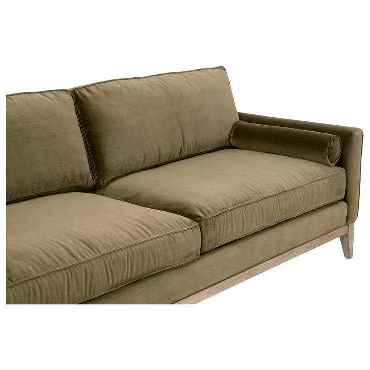 Essentials For Living Parker 86” Post Modern Sofa ~ Olive Velvet With Natural Gray Oak
