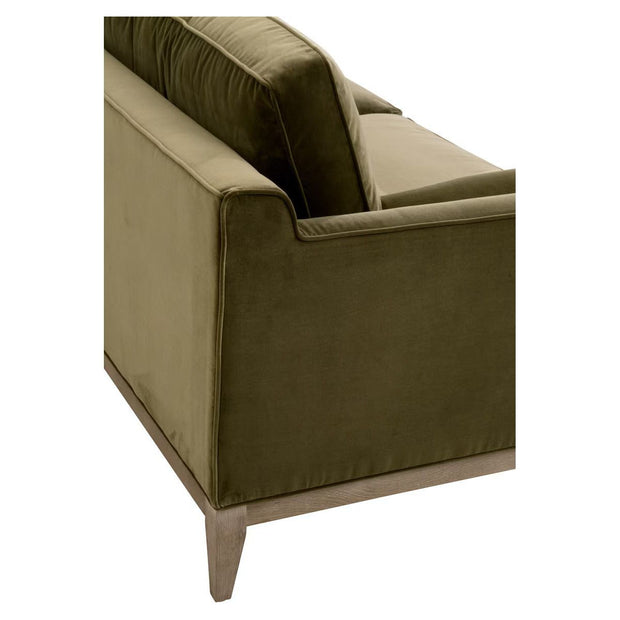 Essentials For Living Parker 86” Post Modern Sofa ~ Olive Velvet With Natural Gray Oak