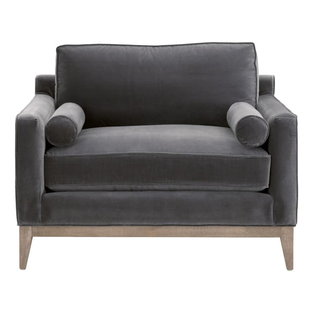 Essentials For Living Parker Post Modern Sofa Chair ~ Dark Dove Velvet With Natural Gray Oak