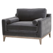 Essentials For Living Parker Post Modern Sofa Chair ~ Dark Dove Velvet With Natural Gray Oak