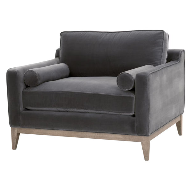 Essentials For Living Parker Post Modern Sofa Chair ~ Dark Dove Velvet With Natural Gray Oak