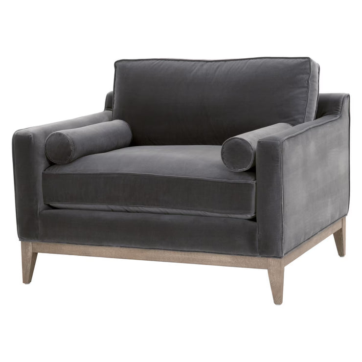 Essentials For Living Parker Post Modern Sofa Chair ~ Dark Dove Velvet With Natural Gray Oak
