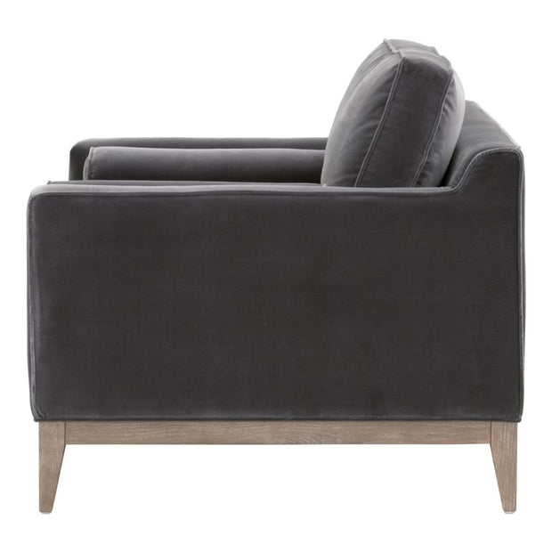 Essentials For Living Parker Post Modern Sofa Chair ~ Dark Dove Velvet With Natural Gray Oak