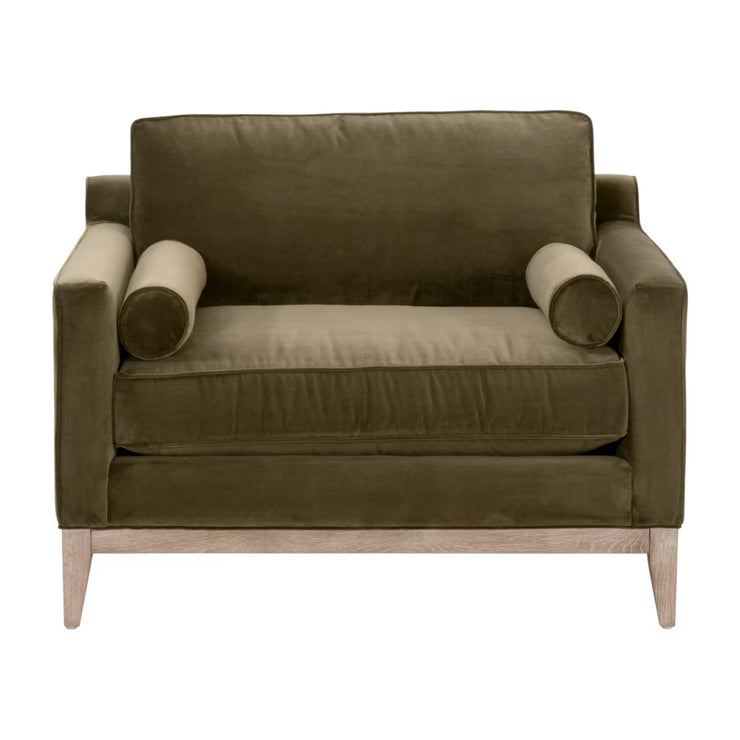 Essentials For Living Parker Post Modern Sofa Chair ~ Olive Velvet With Natural Gray Oak