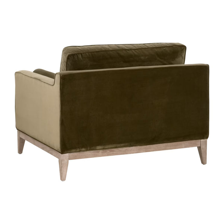 Essentials For Living Parker Post Modern Sofa Chair ~ Olive Velvet With Natural Gray Oak