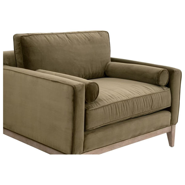 Essentials For Living Parker Post Modern Sofa Chair ~ Olive Velvet With Natural Gray Oak