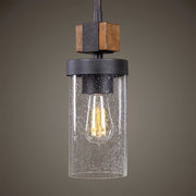 Uttermost Atwood Industrial Style Heavy Gauge Wood and Iron Mini Pendant Light