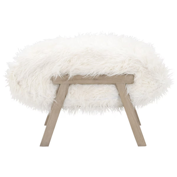 Essentials For Living Tibet Ottoman ~ White Fur With Smoke Gray Oak