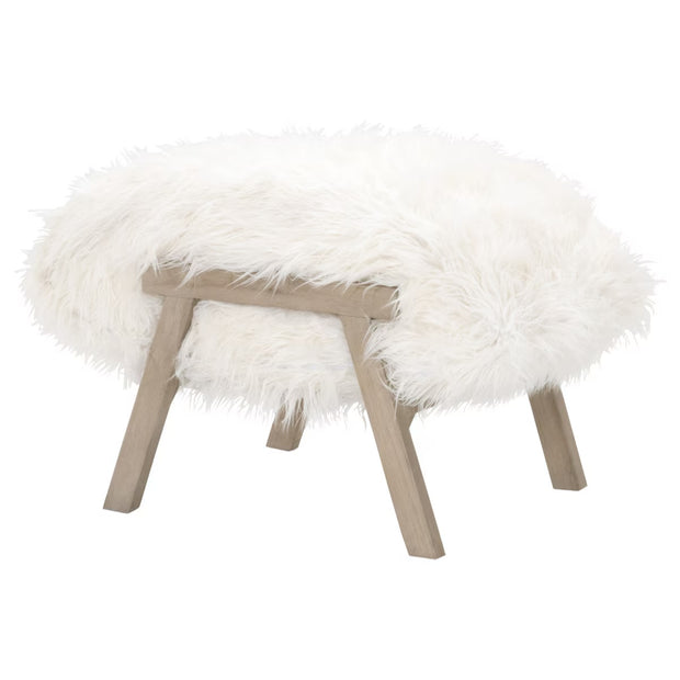 Essentials For Living Tibet Ottoman ~ White Fur With Smoke Gray Oak