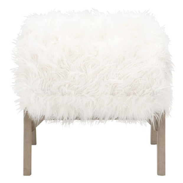 Essentials For Living Tibet Ottoman ~ White Fur With Smoke Gray Oak