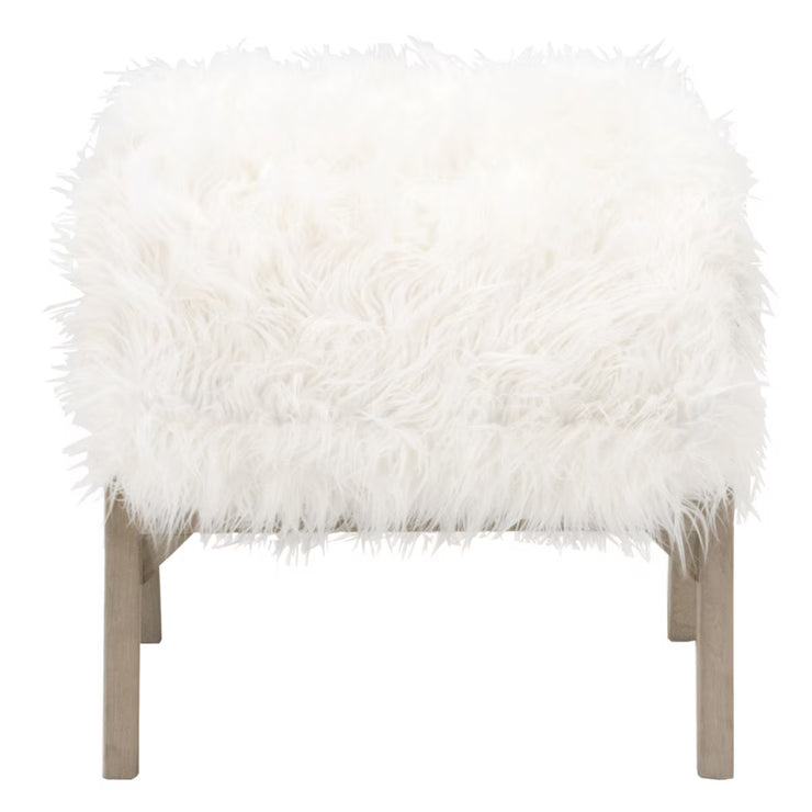 Essentials For Living Tibet Ottoman ~ White Fur With Smoke Gray Oak