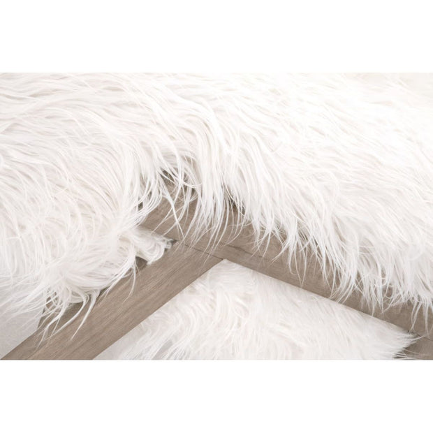 Essentials For Living Tibet Ottoman ~ White Fur With Smoke Gray Oak