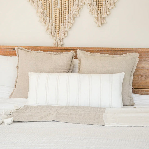 Anaya Home So Soft Linen White With Beige Stripes Pillow 13x30 With Down Insert