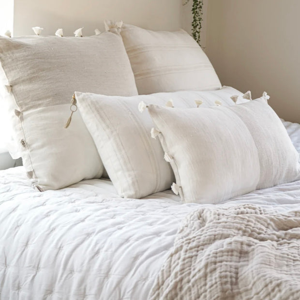 Anaya Home So Soft Linen White With Beige Stripes Pillow 13x30 With Down Insert