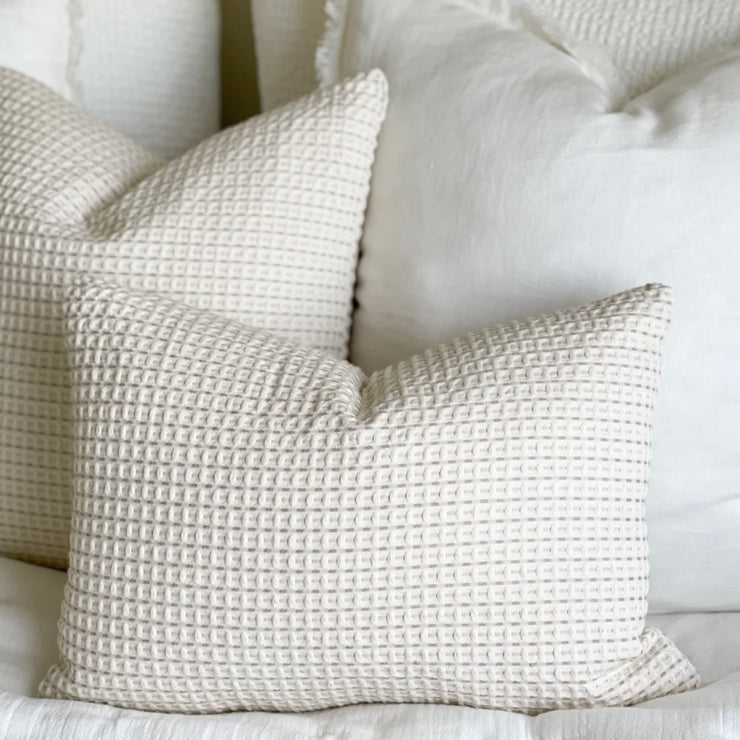 Anaya Home Cool Cotton Beige Waffle Weave Pillow 14x20 With Down Insert