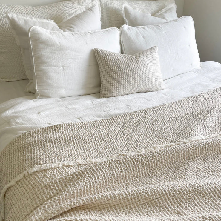 Anaya Home Cool Cotton Beige Waffle Weave Pillow 14x20 With Down Insert