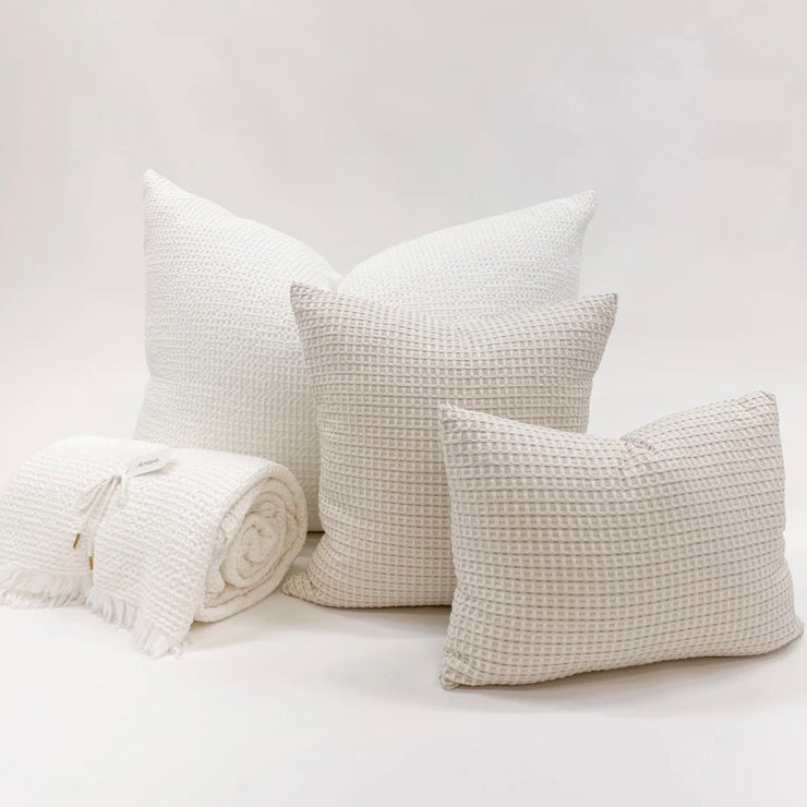 Anaya Home Cool Cotton Beige Waffle Weave Pillow 14x20 With Down Insert