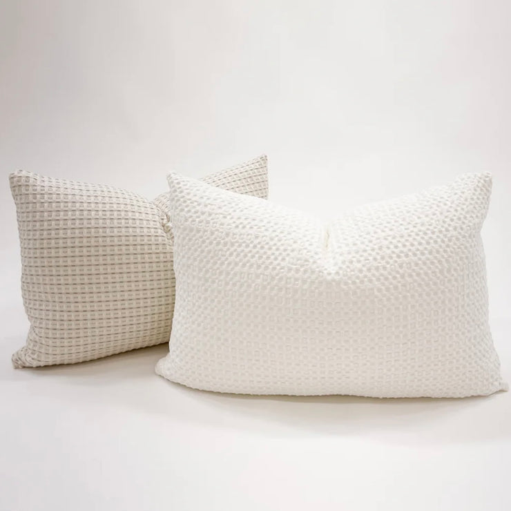 Anaya Home Cool Cotton White Waffle Weave Pillow 14x20 With Down Insert