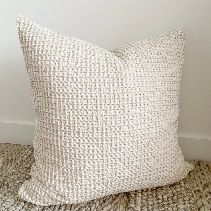 Anaya Home Cool Cotton Beige Waffle Weave Pillow 20x20 With Down Insert