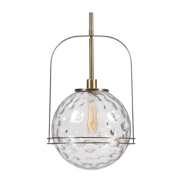 Uttermost Mimas Watered Glass Sphere with Antique Brass Accents Pendant Light