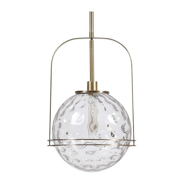 Uttermost Mimas Watered Glass Sphere with Antique Brass Accents Pendant Light