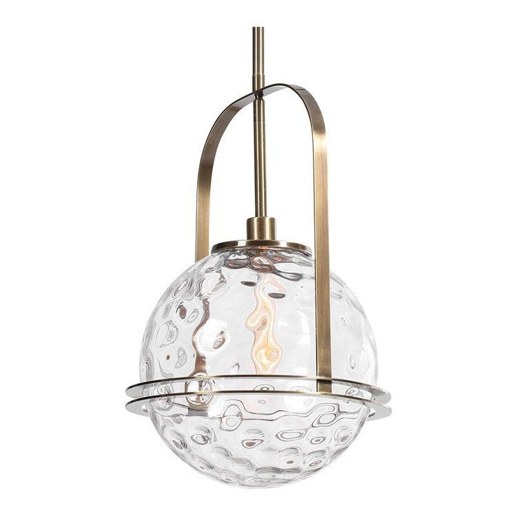 Uttermost Mimas Watered Glass Sphere with Antique Brass Accents Pendant Light