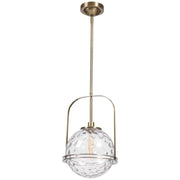 Uttermost Mimas Watered Glass Sphere with Antique Brass Accents Pendant Light