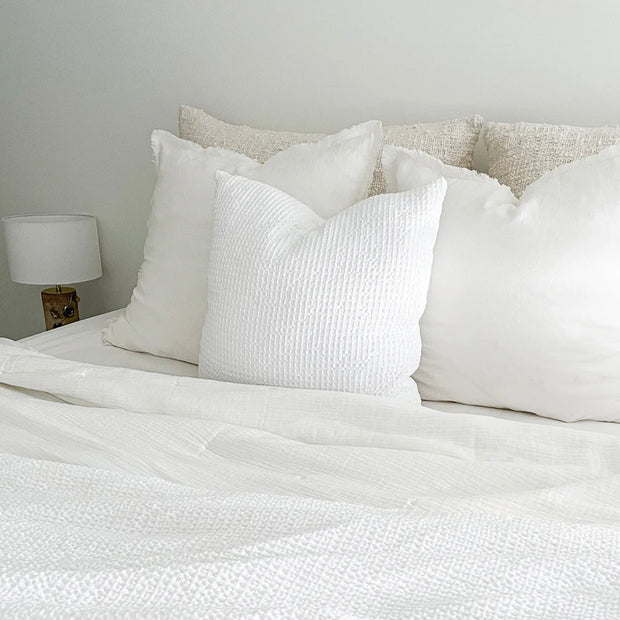 Anaya Home Cool Cotton White Waffle Weave Pillow 20x20 With Down Insert
