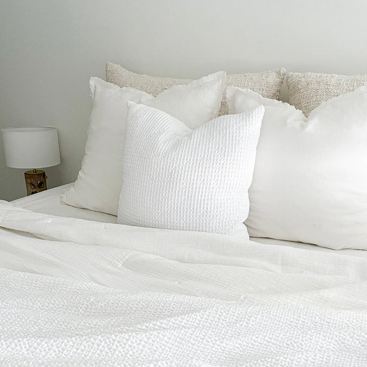 Anaya Home Cool Cotton White Waffle Weave Pillow 20x20 With Down Insert
