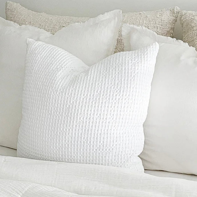Anaya Home Cool Cotton White Waffle Weave Pillow 20x20 With Down Insert