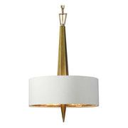 Uttermost Obeliska Beige Linen Shade with Warm Gold Accents Art Deco 3 Light Chandelier
