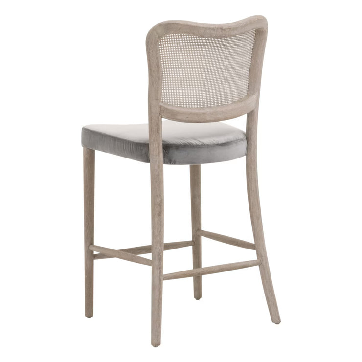 Essentials For Living Cela Counter Stool ~ Performance Dark Dove Velvet With Natural Gray Oak & Natural Gray Cane Frame