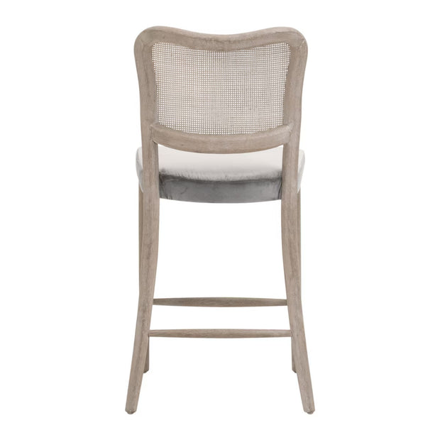 Essentials For Living Cela Counter Stool ~ Performance Dark Dove Velvet With Natural Gray Oak & Natural Gray Cane Frame