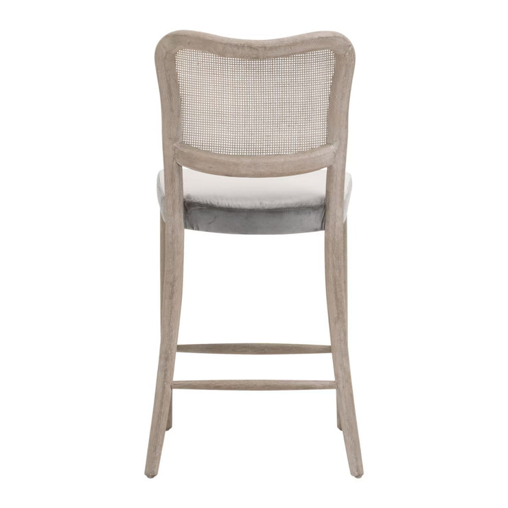 Essentials For Living Cela Counter Stool ~ Performance Dark Dove Velvet With Natural Gray Oak & Natural Gray Cane Frame