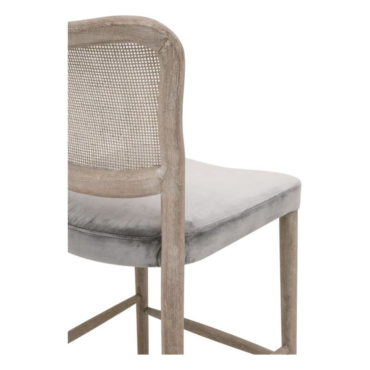 Essentials For Living Cela Counter Stool ~ Performance Dark Dove Velvet With Natural Gray Oak & Natural Gray Cane Frame