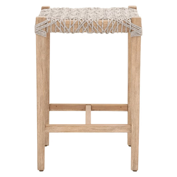 Essentials For Living Costa Backless Counter Stool ~ Taupe & White Flat Rope With Natural Gray Mahogany Frame