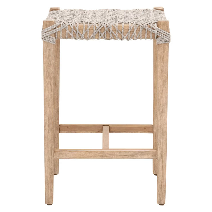 Essentials For Living Costa Backless Counter Stool ~ Taupe & White Flat Rope With Natural Gray Mahogany Frame