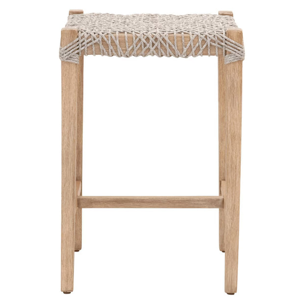 Essentials For Living Costa Backless Counter Stool ~ Taupe & White Flat Rope With Natural Gray Mahogany Frame