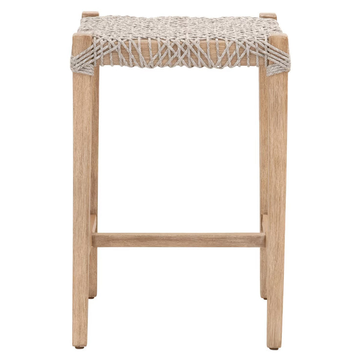 Essentials For Living Costa Backless Counter Stool ~ Taupe & White Flat Rope With Natural Gray Mahogany Frame